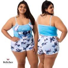 Baby Doll Plus Size  Pijama Verão Feminino Alcinhas Virgínia Suede Estampado 48/50/52/54