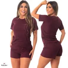 Baby Doll Meia Manga Short de Dormir Pijama Verão Feminino Roupa Linha Noite Fresquinho