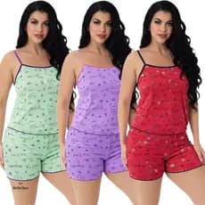 Baby Doll Short de Dormir Pijama Verão Estampado Feminino Roupa Linha Noite Fresquinho