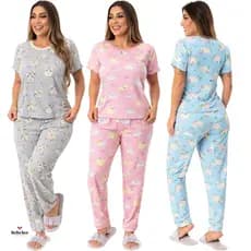 Pijama Feminino Estampado Manga Curta Calça Comprida Jô Virginia