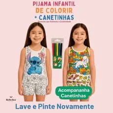 PIJAMA INFANTIL MANGA CURTA COM CANETINHA LAVÁVEL KIT PARA COLORIR DIVERTIDO ESTAMPADO PERSONAGENS