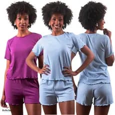 Kit 3 Conjunto Pijama Baby Doll Short Doll Liso Sem Bojo Original