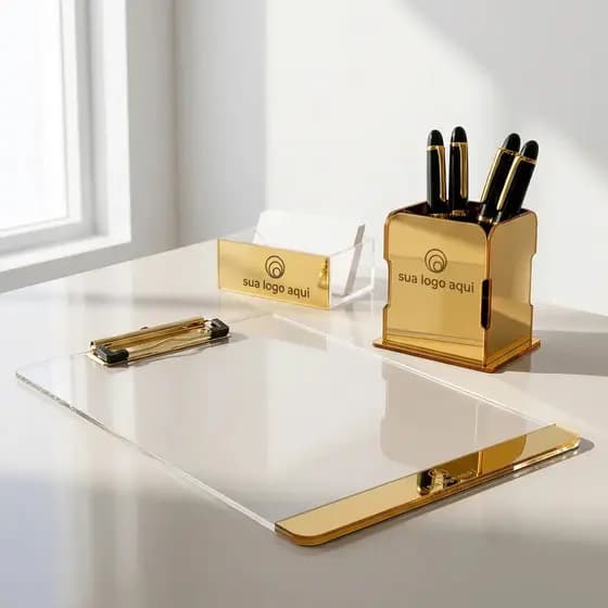 Kit Prancheta Porta Caneta Cartões Escritório Personalizado Clínica Consultório Médico