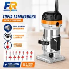 Kit Tupia Laminadora 800w bivolt 110v/220v 6 velocidades 6mm + jogo 15 fresas para madeira