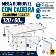 120x60cm Mesa Dobrável COM CADEIRA Portátil Vira Escrivaninhas e Mesas Maleta Camping Praia