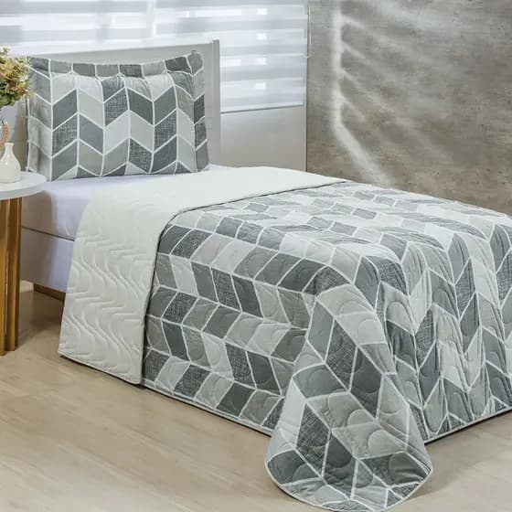 Cobre Leito Solteiro Colori Dupla Face 200 Fios Estampado 2 Peças - Caminho da Praia Cinza