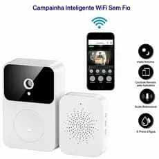 Campainha com Câmera WiFi Sem Fio Vídeo Porteiro Inteligente Visão Noturna Áudio Bidirecional Envio Imediato
