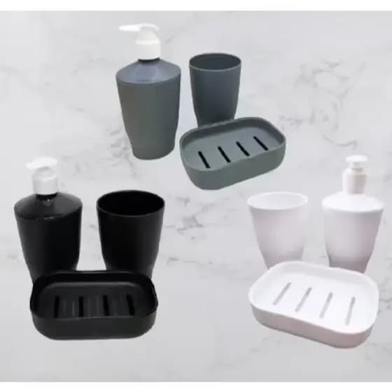 Kit banheiro 3 peças com Bandeja Saboneteira Liquida Porta Sabonete Escova Recipiente de escova de dentes