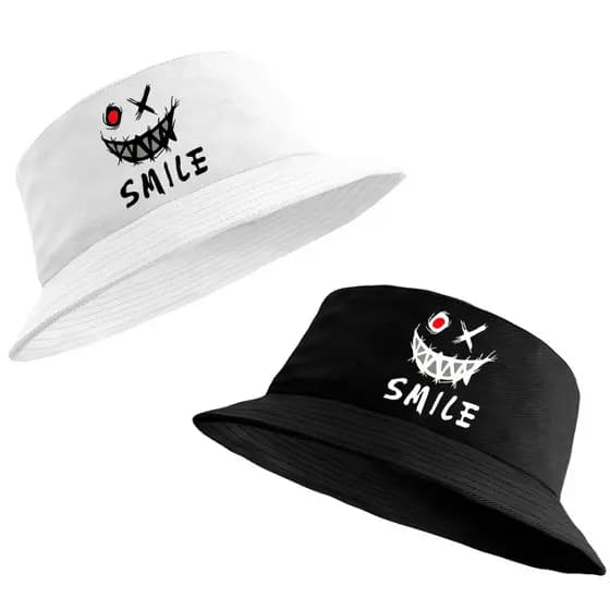 Chapéu Bucket Hat Unissex Estampado Carinha Smile Chapéu Moda Verão