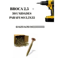 Parafuso mais broca kit com 30 unidades de parafuso 3,5x35 e broca 2,5 parafuso chipboard cabeça chata philips