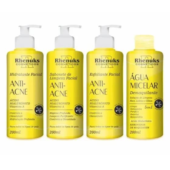 Kit Skin Care Tratamento Facial Anti Acne Cuidados com a Pele Controle de Oleosidade Rhenuks 4 itens