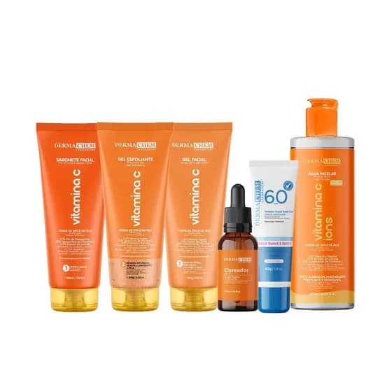 Skin Care Kit Clareador do Rosto Vitamina C Anti Idade Completo Protetor Solar Ajuda Melasma Acne