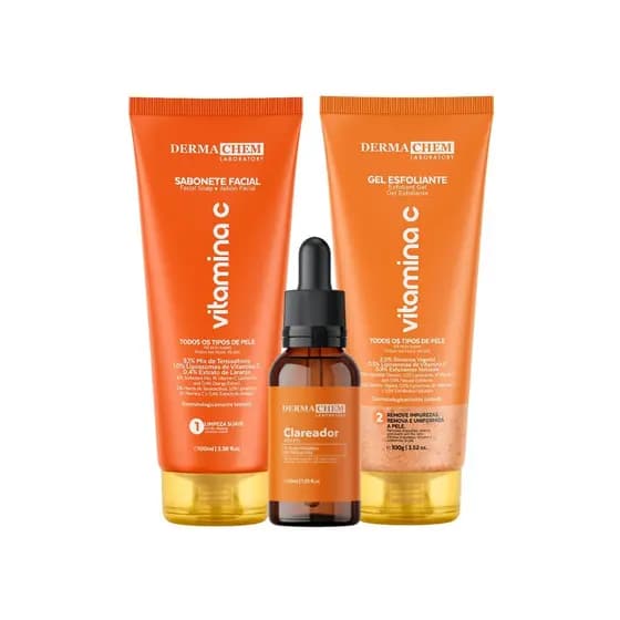 Kit Skin Care para todos os tipos de pele Dermachem Clareador Limpeza Facial Melasma Vitamina C