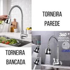 Torneira Gourmet de Parede e Pia com chuveiro 50CM- Torneira para cozinha luxo Torneira com rotação 2 Jatos