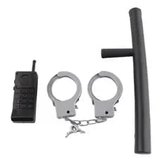 Kit Acessórios Policial Brinquedo para Festa Fantasia/Party / Cassetete + Algema+Walkie-Talkie