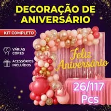 Kit 26/117 Pcs Balão Feliz Aniversario Cortinas Toalha Bexigas Festa Decoração Enfeite Happy Birthday