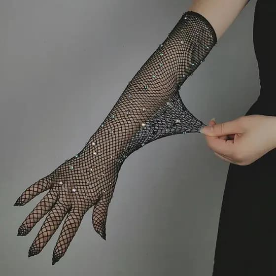 Luvas Longa de Malha Elegantes Com Brilhante de Diamante Festa Fantasia