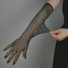 Luvas Longa de Malha Elegantes Com Brilhante de Diamante Festa Fantasia