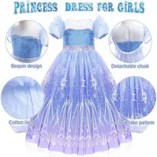 Fantasia Frozen-Vestido Elsa com Capa de Chiffon e Lantejoulas (Infantil)