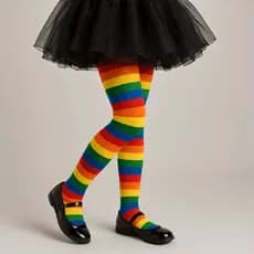 Meia Calça Infantil Listrada Base Primavera/Outono/Colorida Arco Iris-70CM