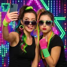 Kit de 5 Peças para Festa Retrô: Peruca,Colar,Luva e Brincos-Acessórios Disco Anos 80 com Temática Neon