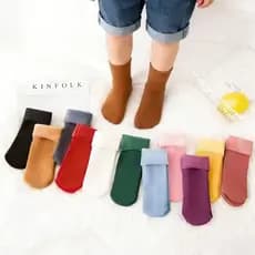 Kit 03 Meias Térmicas Infantil de Flexíveis Grossas e Coloridas/ para Crianças de 2-8 Anos (Perfeitas para Inverno)
