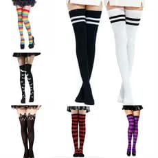 Meia 7/8 Longo listradas Feminino Cosplay JK Joelho Estilo universitário acima do joelho