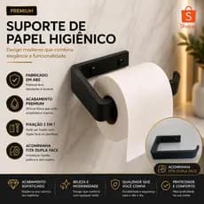 Suporte de papel higiênico com design moderno, alta durabilidade e acabamento disponível em 5 cores acompanha dupla face