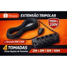 Extensão Elétrica Tripolar 4 Tomadas – 10A/20A – 110V/220V Disponível nos tamanhos: 2M • 3M • 5M • 10M