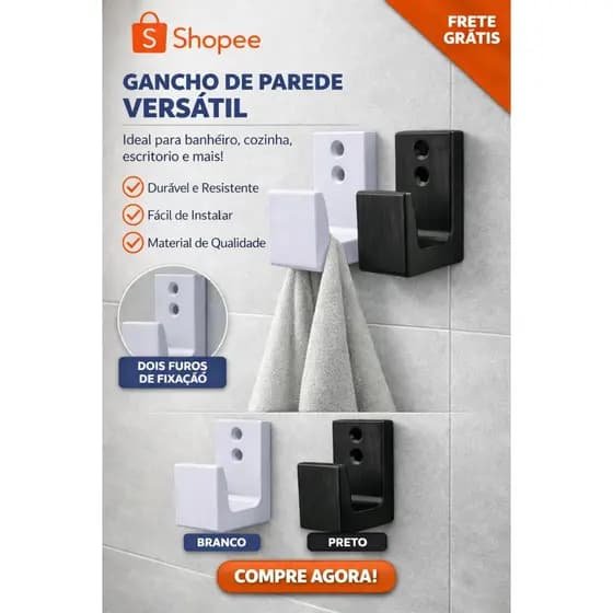 Suporte Gancho de Parede 05 und - Porta Toalha Resistente - Fixação com dupla face ou parafuso, acompanha dupla face!!!!
