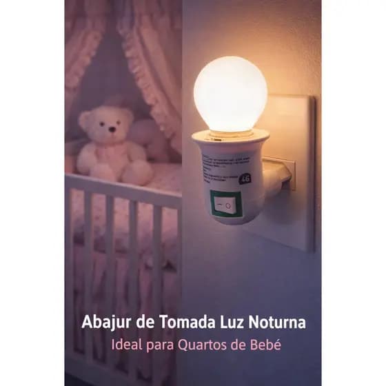 Abajur de Tomada Luz Noturna Adaptador de Tomada para Soquete E27 Bivolt – Lâmpadas branca ou transparente 127V ou 220V.