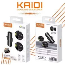 Microfone Lapela Sem Fio Duplo Kaidi Profissional Portátil Imã Redondo Anti Ruído Tipo C iPhone