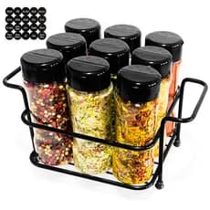 Porta Temperos Condimentos Bancada Cozinha com 9 Potes 130ml Tampa Dupla + Etiquetas