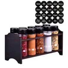 Conjunto de 10 Potes Plásticos com Etiquetas e Suporte Berço para Temperos Condimentos