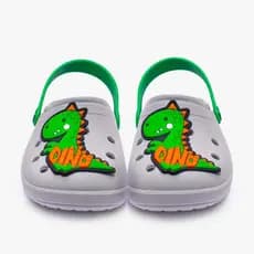 Chinelo Babuche Infantil Sandália Papete Dinossauro Cinza E Verde Dino