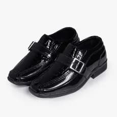 Sapato Preto Infantil Social Masculino Com Rebite e Fivela Verniz