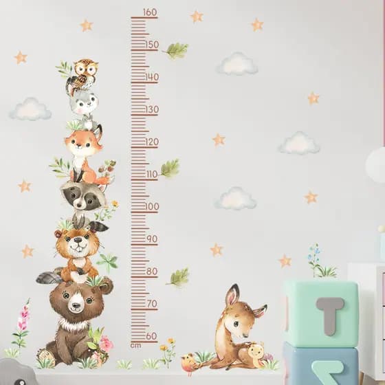 Adesivos Removíveis para Altura Animal Criativos, Papel de Parede para Medição da Altura do Jardim de Infância
