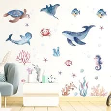 Adesivos de parede dos desenhos animados oceano adesivos de parede, adesivos de parede autoadesivos de peixe Coral, ades