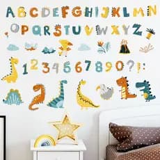 Letras de dinossauro quarto das crianças educação precoce número adesivos jardim de infância sala de aula papel de pared