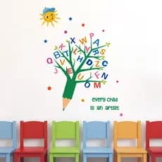 Adesivos de parede cor dos desenhos animados inglês carta árvore auto-adesivo adesivos de parede quarto das crianças fun