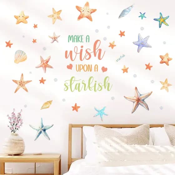 Adesivos de parede dos desenhos animados bonito estrela do mar adesivos de parede quarto das crianças sala estar fundo d