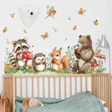 Adesivos de parede dos desenhos animados animais adesivos de parede pequeno urso esquilo borboleta adesivos de parede cr