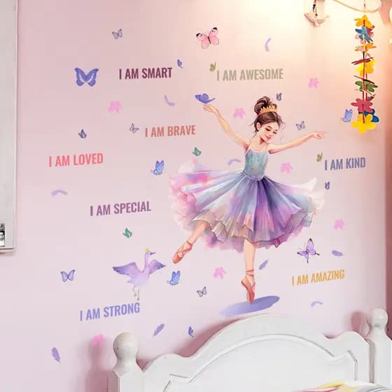 Adesivos de parede dos desenhos animados menina inglês dança adesivos de parede sala estar quarto crianças decoração ade
