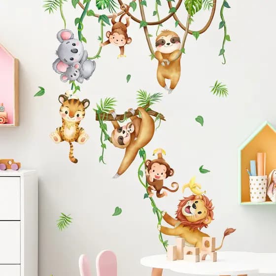 Adesivos de parede dos desenhos animados Animal macaco Rattan adesivos de parede quarto das crianças decoração adesivos