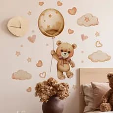 Adesivos de parede dos desenhos animados Animal urso marrom balão amor adesivos de parede sala estar quarto das crianças