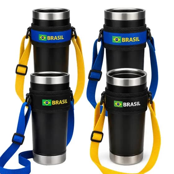 Porta Copo Térmico Alça Tirante Brasil Para Festa Churrasco Camping Com Bandeira