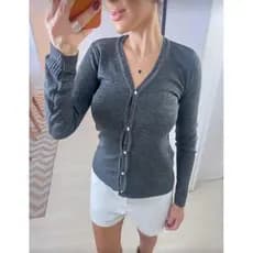 Casaco Tricot Lisa Com Botões Elastano