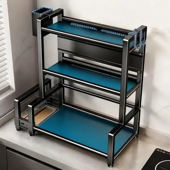 Suporte de Cozinha em Aço Inoxidável – Organizador Multifuncional para Temperos e Condimentos