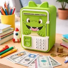 Cofrinho Eletrônico Infantil com Senha e Digital Guarda Notas e Moedas - dinossauro e panda