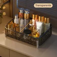 Caixa de Armazenamento de Cosméticos de Luxo Transparente – Organizador de Mesa Elegante e Durável